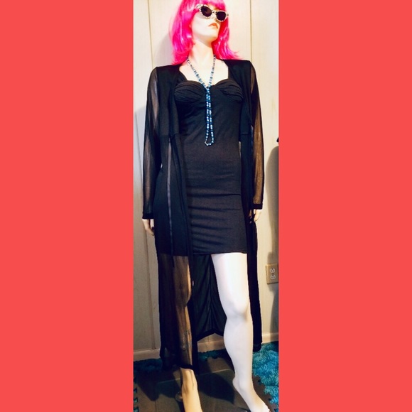 VTG 90s Vamp Wicked Goth Sheer Black Duster Jacket - Picture 6 of 7